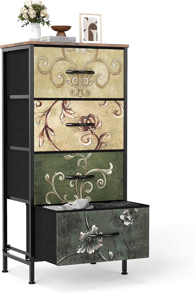 DUMOS Nightstand with 4 Drawers Bedside Table with Removable Fabric Bins Sturdy by DumosLifestyle