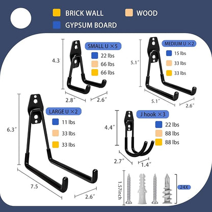Garage Hooks Heavy Duty, 12 Pack Anti-Slip Coating Garage Wall Storage Hooks - Image 2
