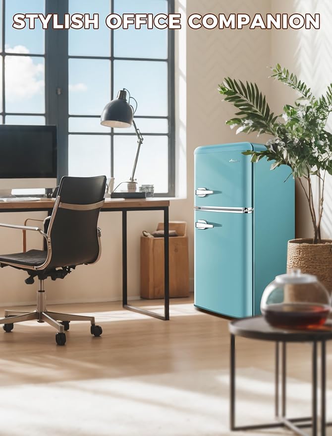 3.2 Cu.Ft Refrigerator, Retro Double Door Fridge - Image 7