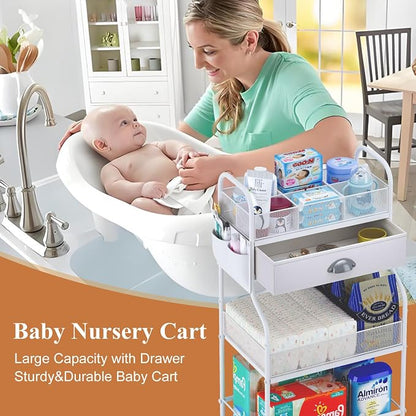 Baby Diaper Caddy Cart Organizer -3 Tier, Bedside Nursery Essentials Cart & - Image 4