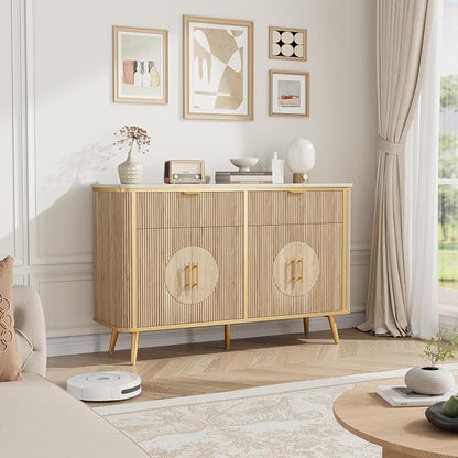 47.2" Buffet Storage Cabinet, Modern Fluted Coffee Bar Station - Image 4