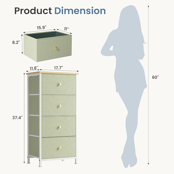 DUMOS Nightstand with 4 Drawers Bedside Table with Removable Fabric Bins Sturdy - Image 3