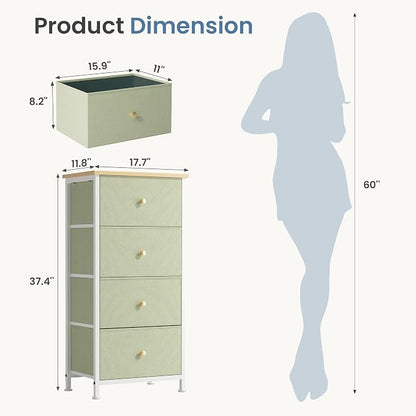 DUMOS Nightstand with 4 Drawers Bedside Table with Removable Fabric Bins Sturdy - Image 3
