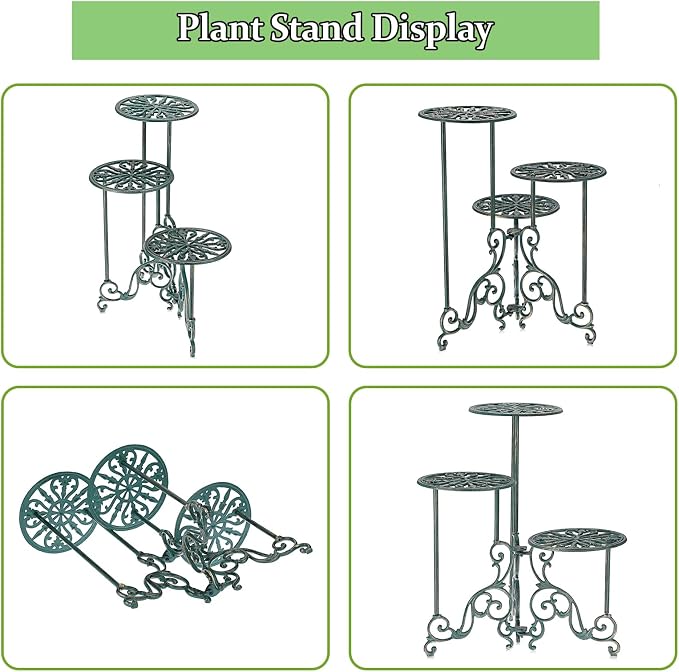 OwnMy 3 Tier Heavy Duty Cast Iron Plant Stand Foldable Wrought Iron Flower Pot - Image 8
