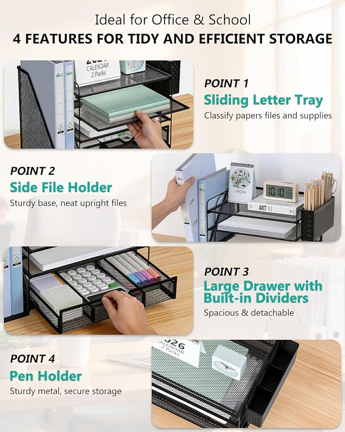 WALI Desk File Organizer, 4 Tier Desktop Paper Letter Tray Organizer - Image 4