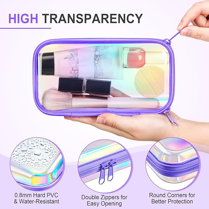 Hoolerry 4 Pcs Hard Clear Zipper Case Makeup Bags Plastic Pencil Pouch - Image 3