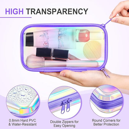Hoolerry 4 Pcs Hard Clear Zipper Case Makeup Bags Plastic Pencil Pouch - Image 3