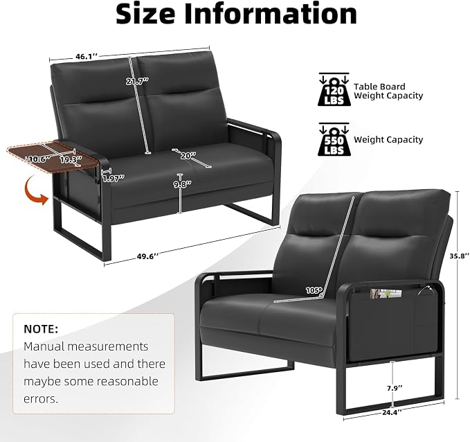 Faux Leather Loveseat, Upholstered Loveseat - Image 2