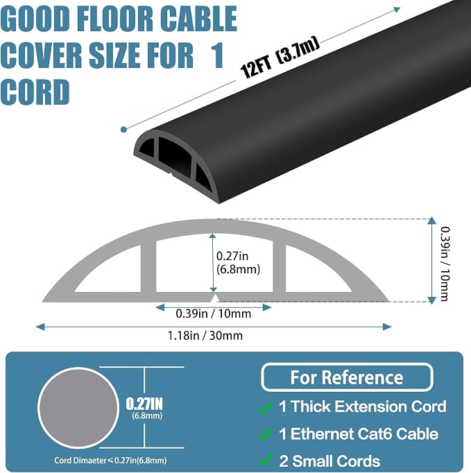 Floor Cord Covers for Wires 12FT Cable Hider Wire Cover Self Adhesive Cord - Image 2