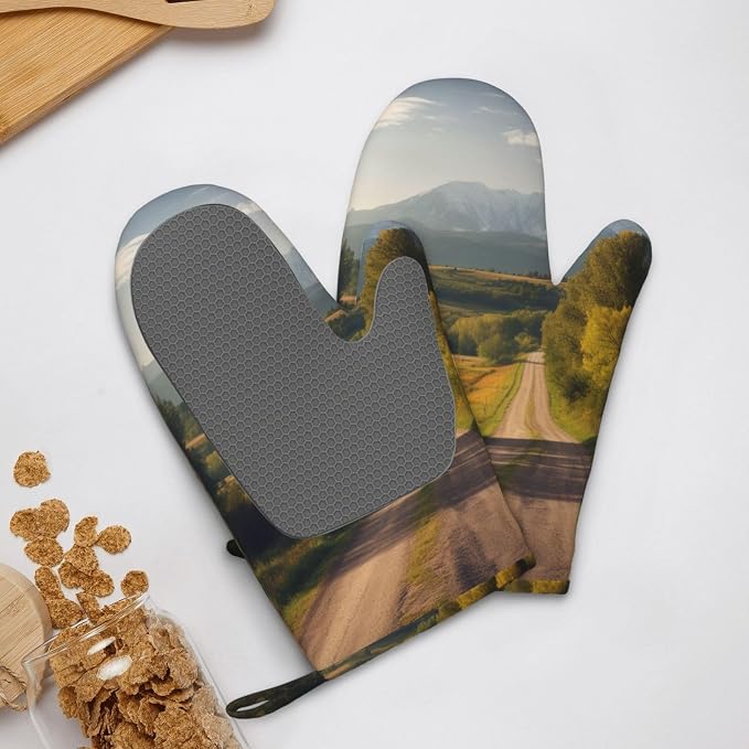 Countryside Road Print Oven Mitts Set of 2, Heat Resistant Silicone Oven - Image 9