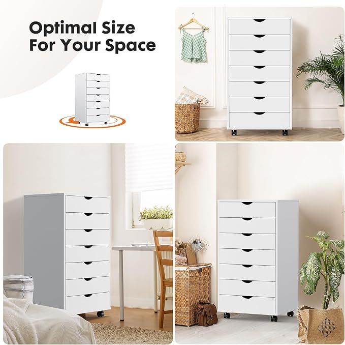 OLIXIS 7 Drawer File Cabinet on Wheels, Printer Stand | Fits Under Desks - Image 6