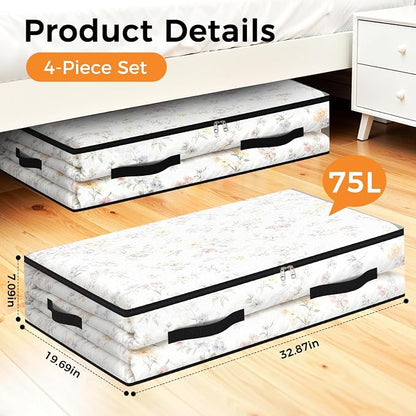 4 Pack Under Bed Storage Bags, 75L Foldable Clear Storage Containers - Image 2