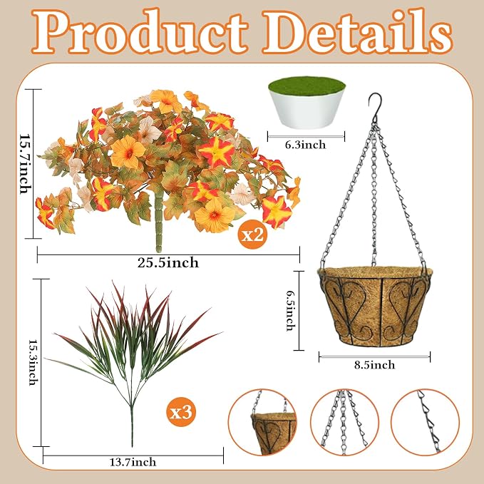 Artificial Fall Flowers with Hanging Basket - Image 3