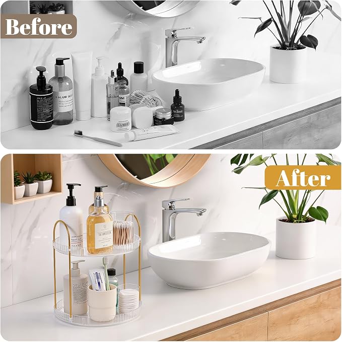 360° Rotating Makeup Organizer 2 Tier Large Capacity Perfume Skincare Tray - Image 6