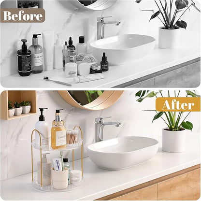 360° Rotating Makeup Organizer 2 Tier Large Capacity Perfume Skincare Tray - Image 6