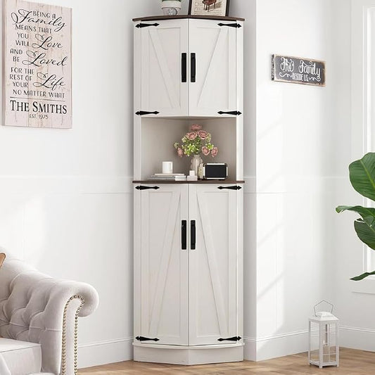68" Tall Farmhouse Corner Cabinet, Dining Room Storage Cabinet by Hlivelood