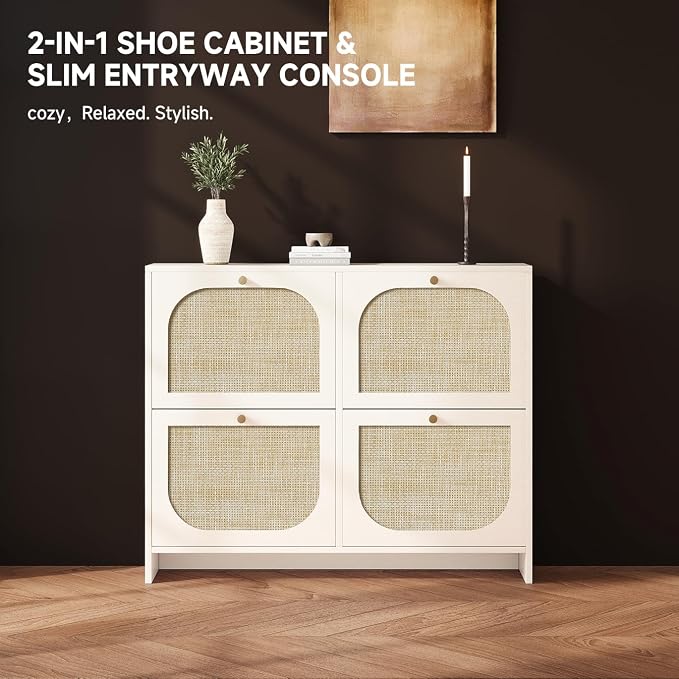 Nicetree Rattan Shoe Cabinet for Entryway, 9.5" Ultra-Thin Narrow Shoe Rack - Image 3