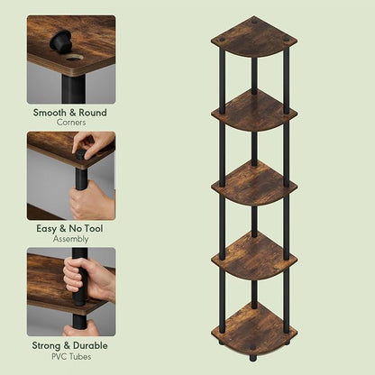 Furinno Turn-N-Tube Corner Shelf, 5-Tier Corner Bookshelf, Open Storage Shelves - Image 6