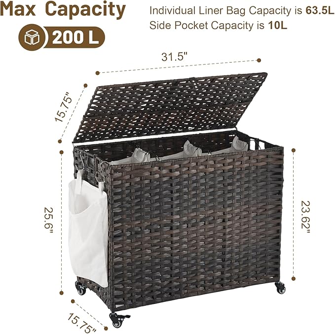Laundry Hamper with Wheels, 52.8 Gallon Rolling Laundry Basket with Lid - Image 4