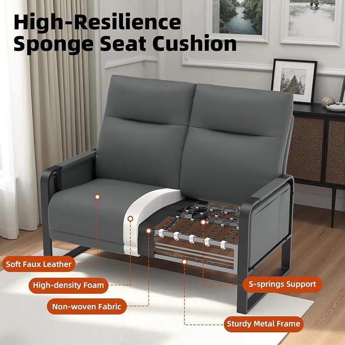 3-Piece Living Room Sofa Set, Faux Leather Loveseat & Accent Chairs Set of 2 - Image 4