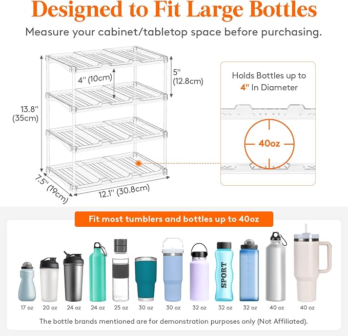Lifewit Stackable Water Bottle Storage Organizer, Tumbler Cup Organizer - Image 2