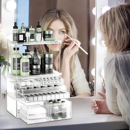2-Tier 5-Drawer Bathroom Countertop Organizer : Multi-Purpose Makeup Organizer - Image 2