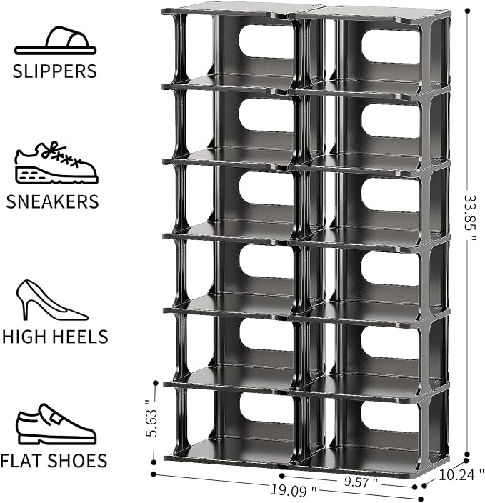 HAIXIN 14 Tier Vertical Black Shoe Rack - Image 8