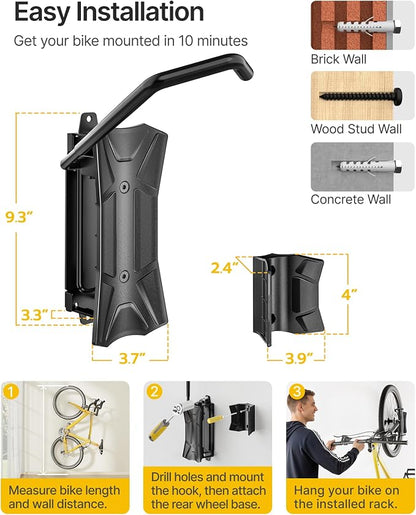 monTEK Bike Wall Mount for 4.5" Tire Width, Swivel Bike Wall Hanger Holds Up to - Image 8