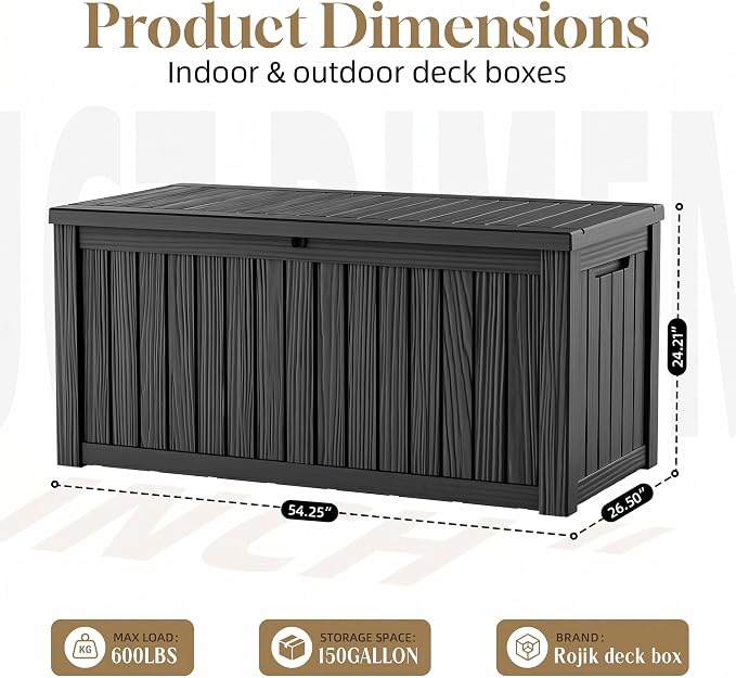 ROJIK 150 Gallon Outdoor Storage Box Waterproof, Weatherproof Deck Boxes - Image 3