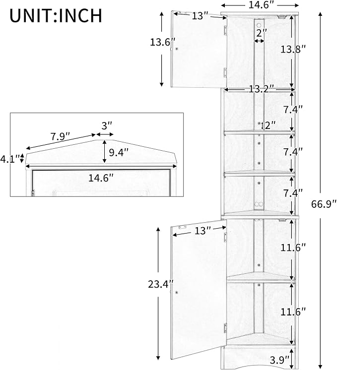 66.9" Tall Corner Bathroom Cabinet - Image 2