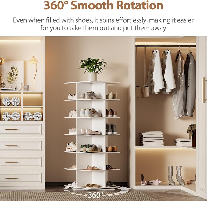Rotating Shoe Rack Tower, PVC Material Structure, 6-Tier 360° Swivel - Image 4