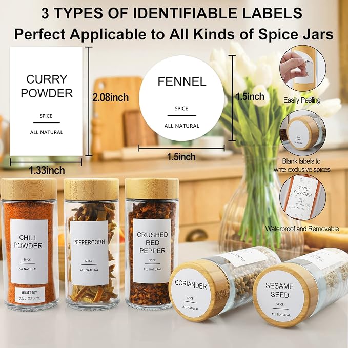 AISIPRIN Glass Spice Jars with 398 Labels-4oz 24 Pcs, Round Seasoning Jars with - Image 2