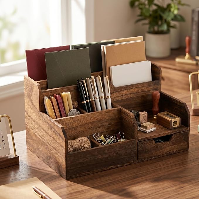 Pumtus Brown Wooden Desk Organizer, Mail Organizer - Image 5
