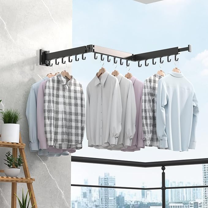 Wall Mounted Clothes Hanger Rack, Retractable Clothes Drying Rack Folding Indoor - Image 5