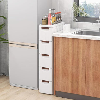 5-Drawer Narrow Storage Cabinet, Slim Rolling Cart | Mobile Plastic Cart - Image 2