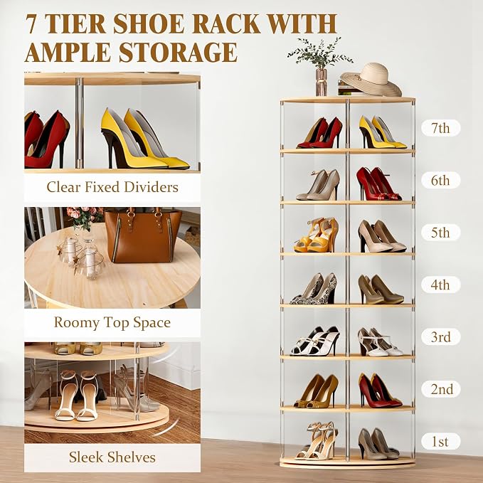 TAKEKIT 7-Tier Rotating Shoe Rack, 360 Degree Spinning Shoe Rack Tower - Image 5