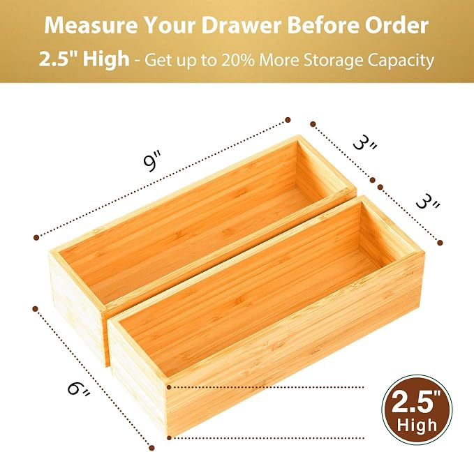 Umilife Bamboo Kitchen Drawer Organizer, Extra High Silverware Tray, Flatware - Image 2