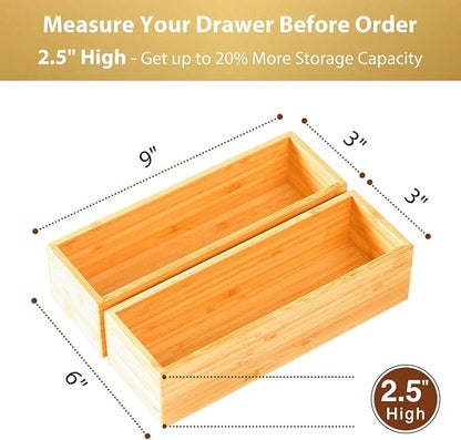 Umilife Bamboo Kitchen Drawer Organizer, Extra High Silverware Tray, Flatware - Image 2