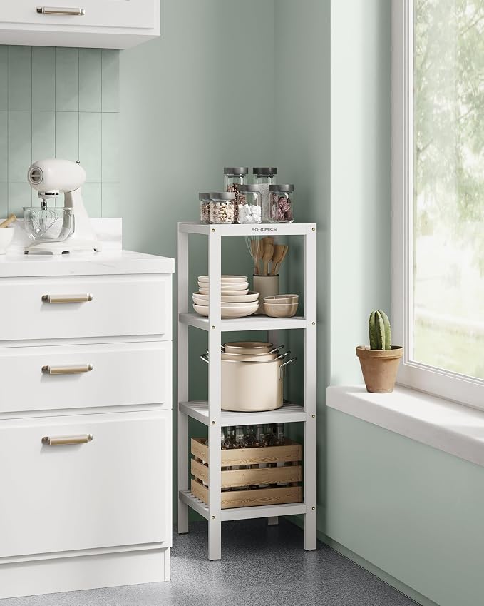 SONGMICS Bamboo Storage Shelf, 4-Tier Shelving Unit, in the Entryway, Living - Image 2