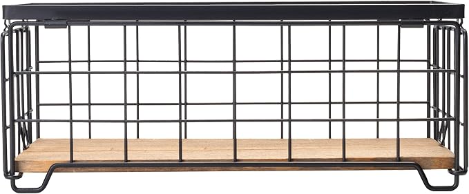 Metal Wire Storage Basket, Toilet Paper Roll Holder Wood Base Countertop Decor - Image 5
