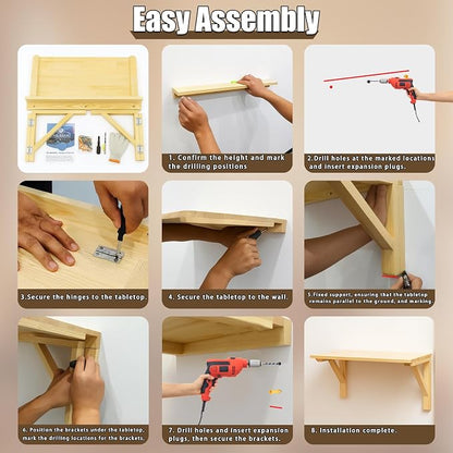 MM MELISEN Wall Mounted Folding Table, 29.5"L x 19.6"W, Space-Saving Design - Image 7