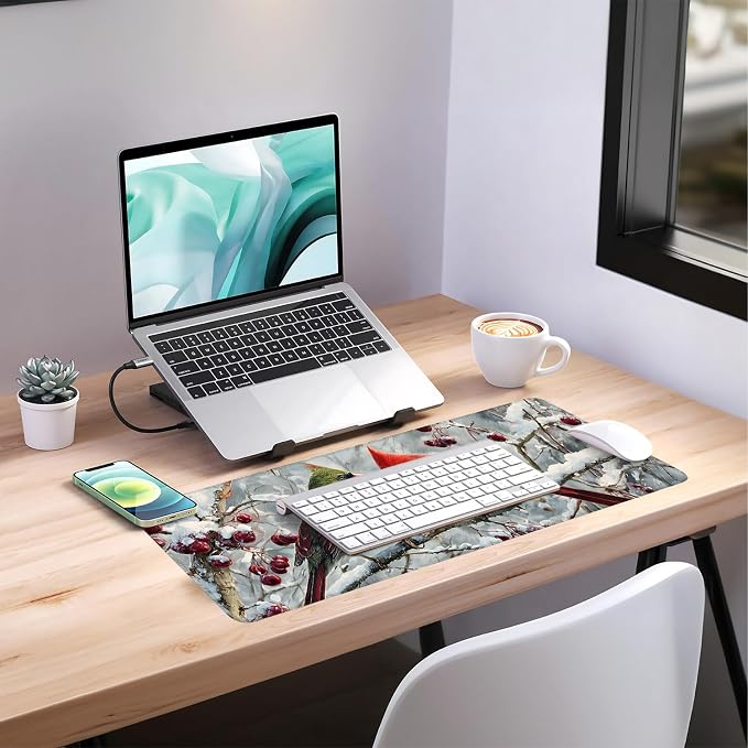 Winter Cardinal Bird Gaming Mouse Pad 31.5"x11.8"Desk Mat Anti-Slip Rubber Base - Image 7
