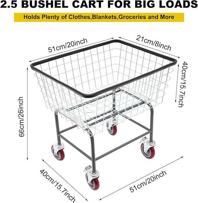 135L Wire Laundry Cart with Wheels, Heavy Duty Commercial Rolling Basket - Image 2