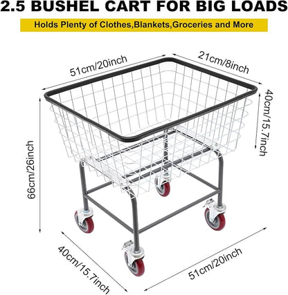 135L Wire Laundry Cart with Wheels, Heavy Duty Commercial Rolling Basket - Image 2