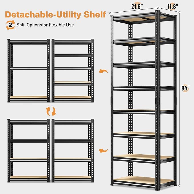 8 Tier Storage Shelves, Shelving Unit Load 352 LBS Per Shelf, Adjustable and - Image 3