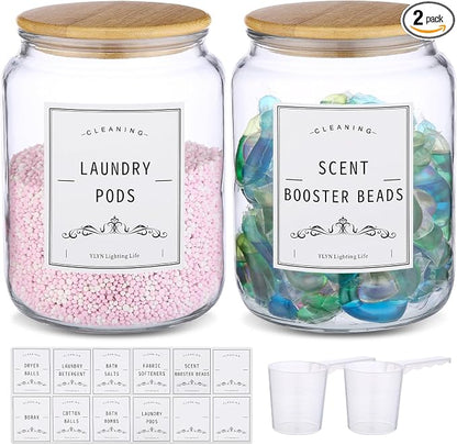 Laundry Pods Container With Airtight Bamboo Lid, Glass Jars by CYYKDA