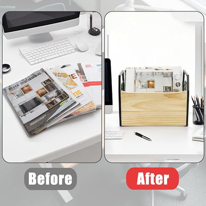 Wood Magazine Holder, Rustic Magazine Storage Rack Floor, Decorative File Book - Image 5