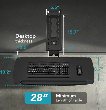Keyboard Tray Under Desk with Storage Drawer, Height Adjustable Keyboard Tray - Image 3