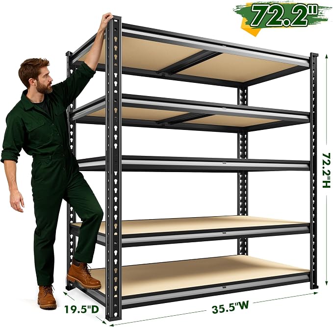 72.2" H Garage Shelves 2230LBS Storage Shelves, 5 Tier Adjustable Metal Shelving - Image 3