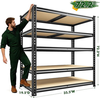 72.2" H Garage Shelves 2230LBS Storage Shelves, 5 Tier Adjustable Metal Shelving - Image 3